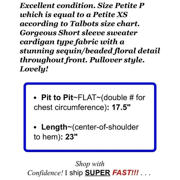 Talbots Sz PP PXS Gray Beaded Sequin Floral Short Sleeve Sweater Knit Blouse Top - Picture 7 of 7